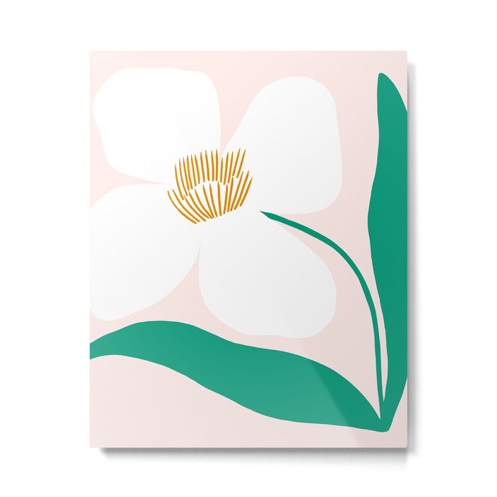 Single White Abstract Flower With Pink Background Metal Print Gallery Image 1