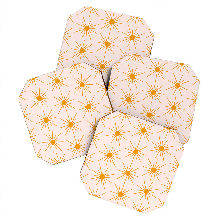 Sun Pattern On Pink Background Coaster Gallery Image 1