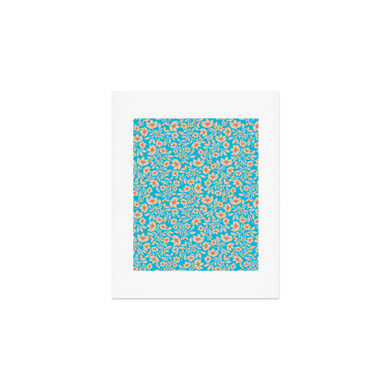 Tropical Blooms Pattern - Blue Art Print Gallery Image 1