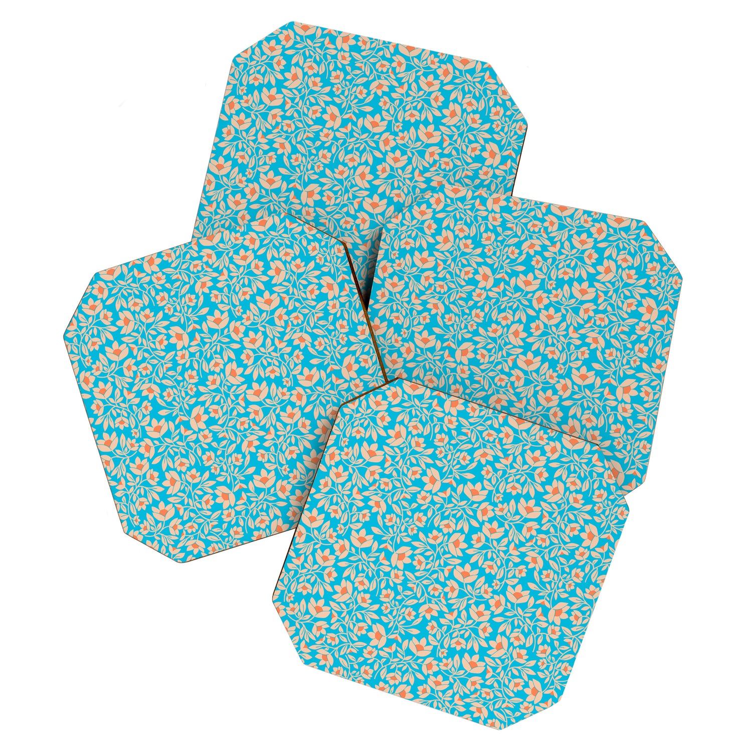 Tropical Blooms Pattern - Blue Coaster Gallery Image 1