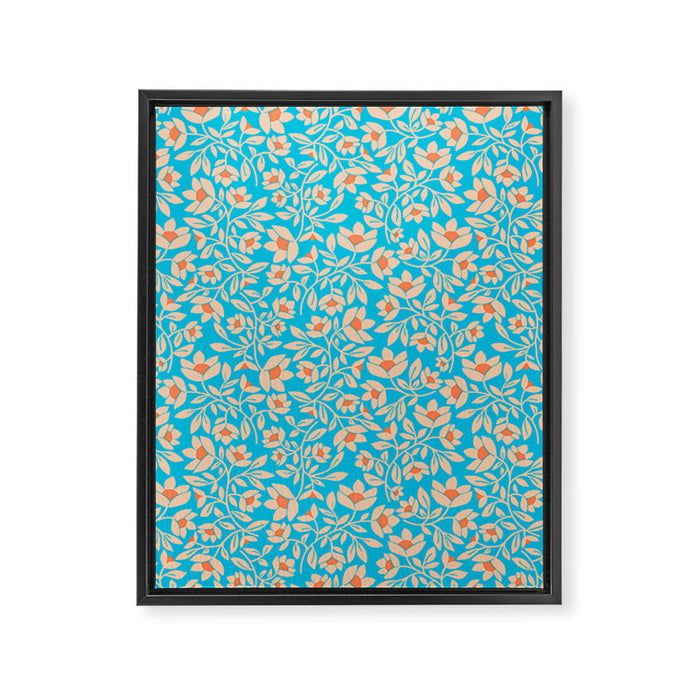 Tropical Blooms Pattern - Blue Framed Canvas Print Gallery Image 1