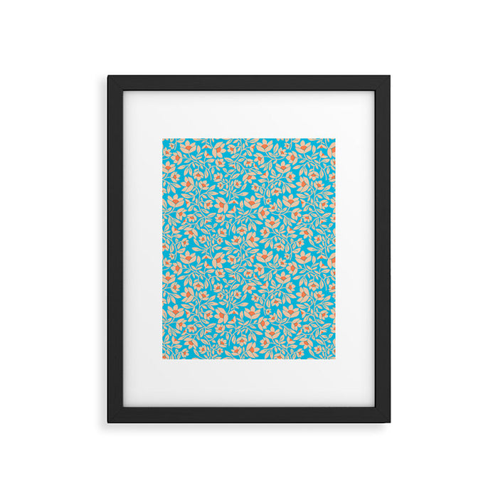 Tropical Blooms Pattern - Blue Framed Art Print Gallery Image 1
