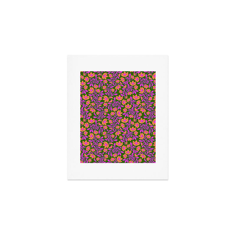 Tropical Blooms Pattern - Green Art Print Gallery Image 1