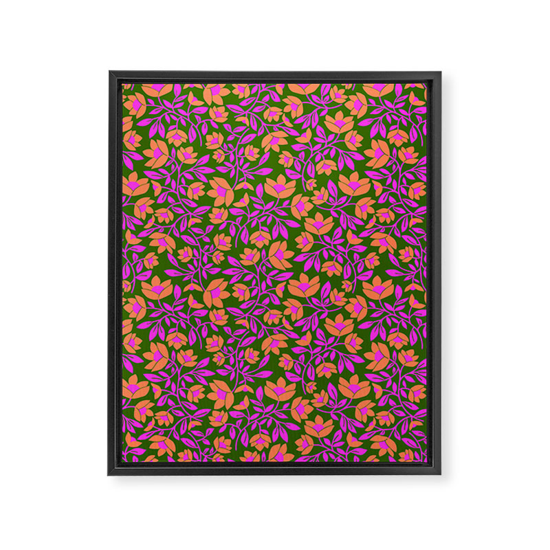 Tropical Blooms Pattern - Green Framed Canvas Print Gallery Image 8