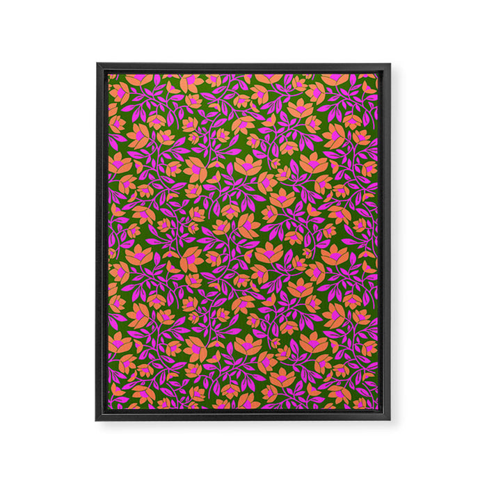 Tropical Blooms Pattern - Green Framed Canvas Print Gallery Image 1