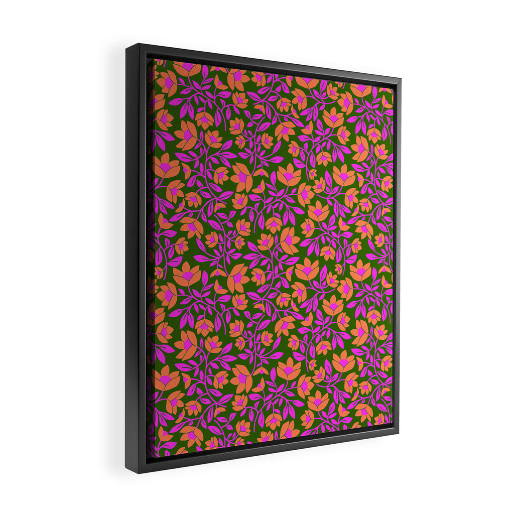 Tropical Blooms Pattern - Green Framed Canvas Print Gallery Image 2