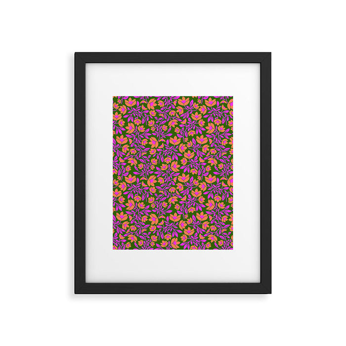 Tropical Blooms Pattern - Green Framed Art Print Gallery Image 1