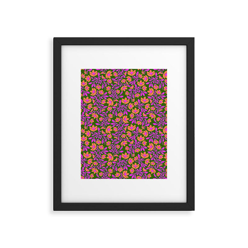 Tropical Blooms Pattern - Green Framed Art Print Gallery Image 6
