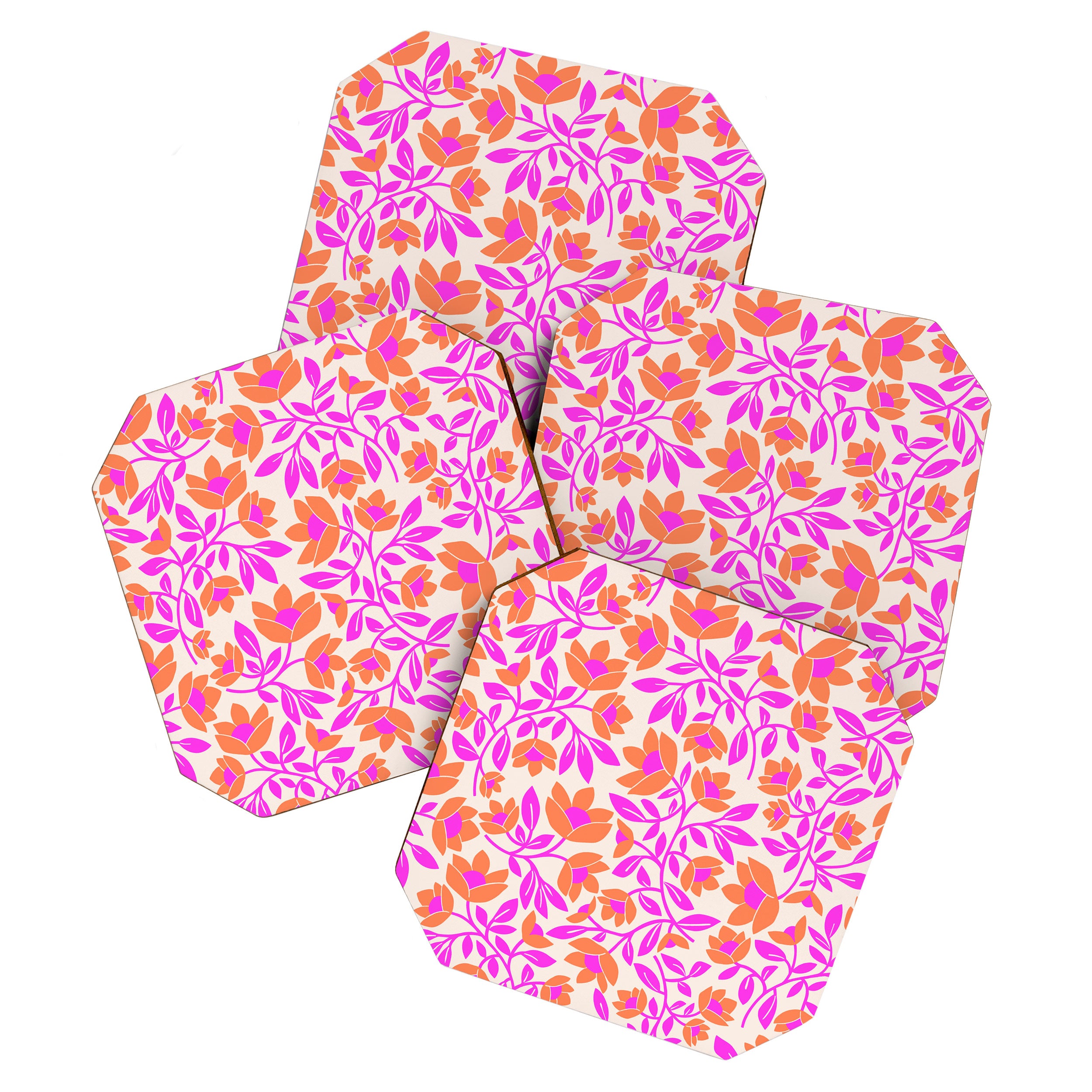 Tropical Blooms Pattern - Pink and Orange Coaster Gallery Image 1