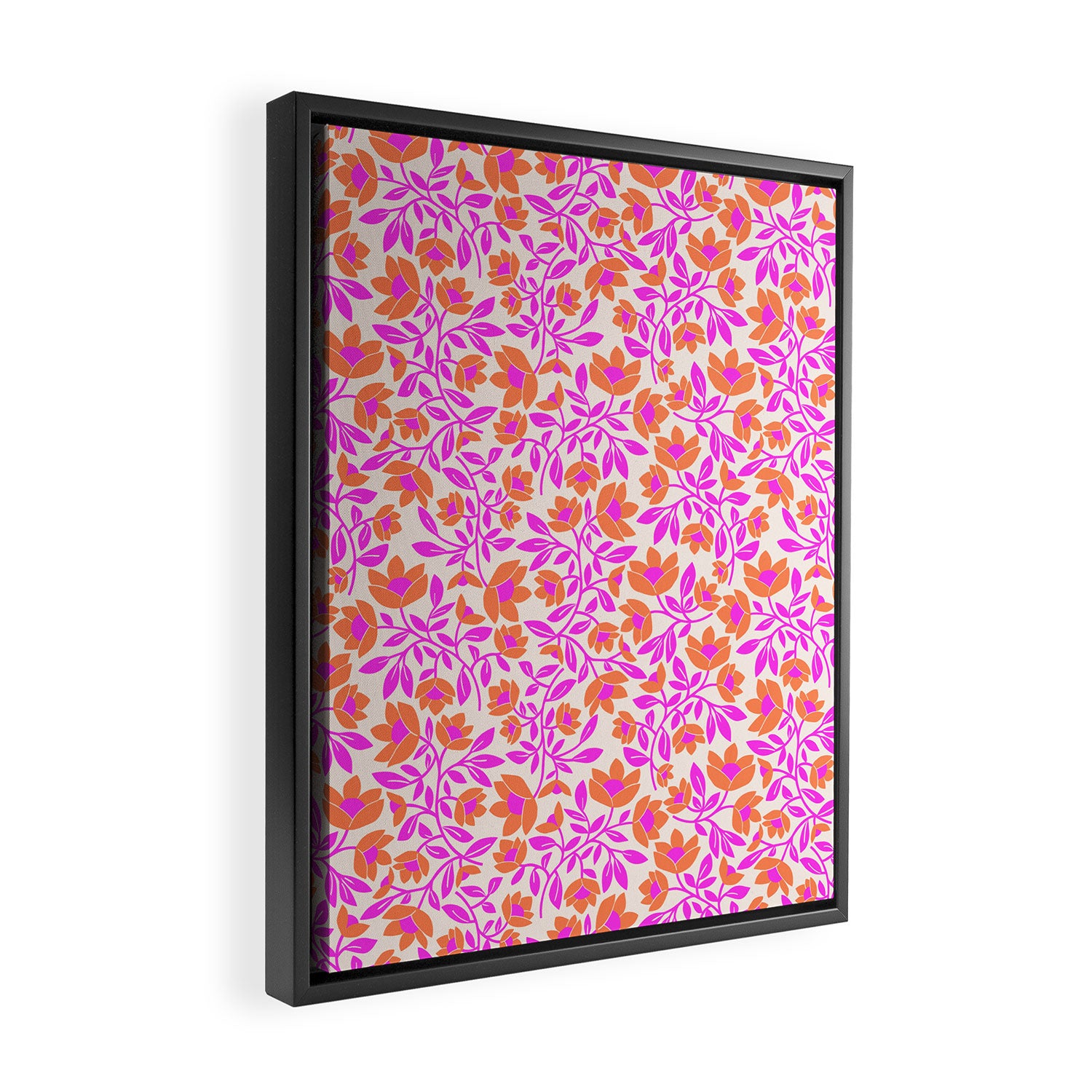 Tropical Blooms Pattern - Pink and Orange Framed Canvas Print Gallery Image 2