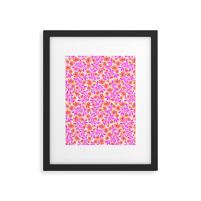 Tropical Blooms Pattern - Pink and Orange Framed Art Print Gallery Image 1