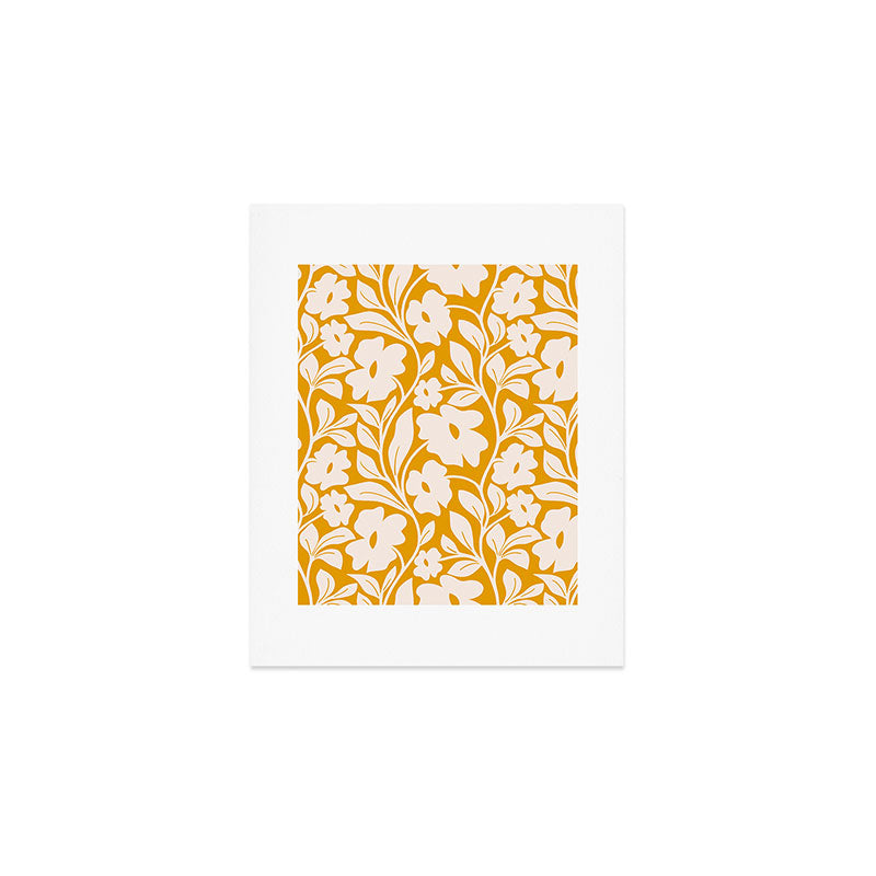 Tropical Vines Pattern - Gold Yellow Art Print Gallery Image 1