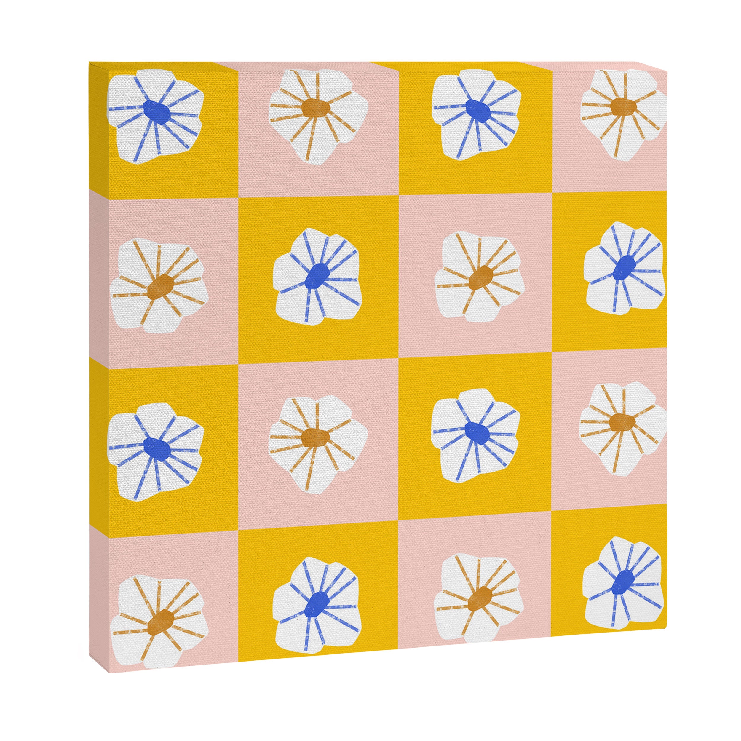 White Checkered Flowers Canvas Print Gallery Image 3