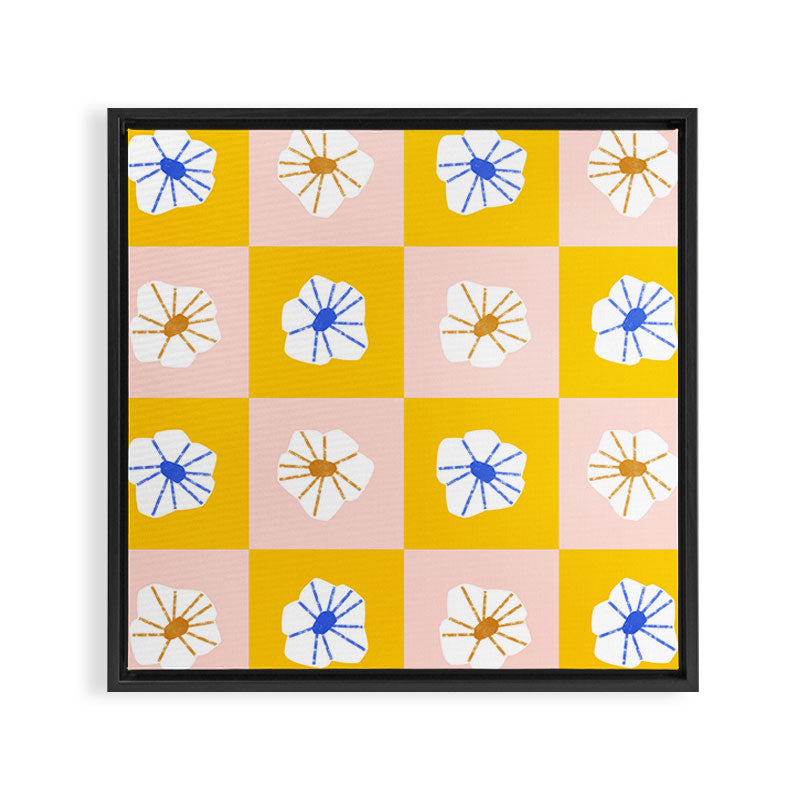 White Checkered Flowers Framed Canvas Print Gallery Image 3
