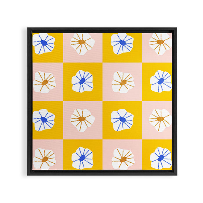White Checkered Flowers Framed Canvas Print Gallery Image 1