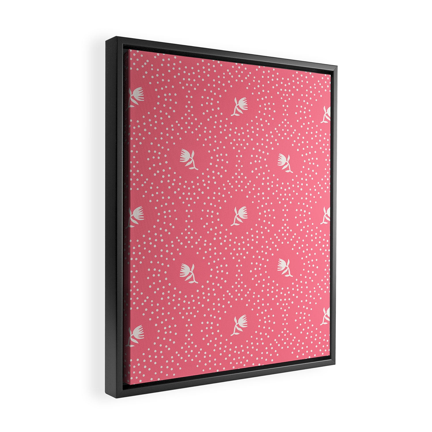 Wild Dotted Florals - Bold Coral Abstract Pattern Framed Canvas Print Gallery Image 2