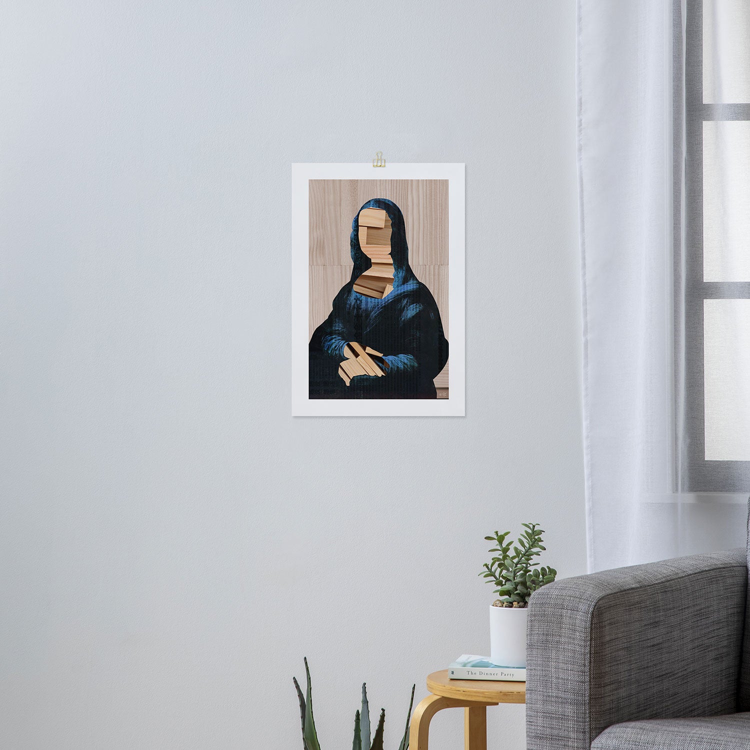 Mona Lisa - blue shining WoodCut Collage 2 Art Print Gallery Image 3