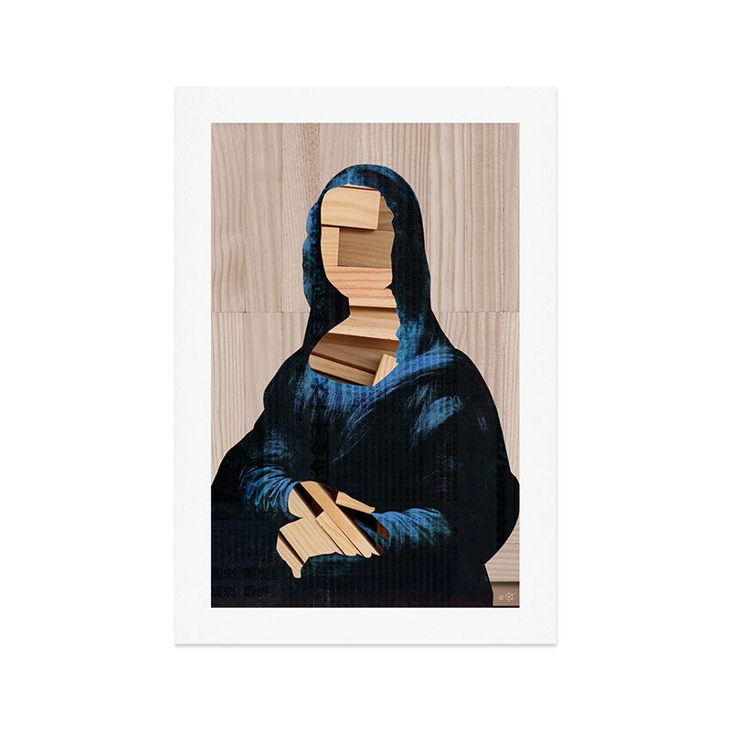 Mona Lisa - blue shining WoodCut Collage 2 Art Print Gallery Image 1