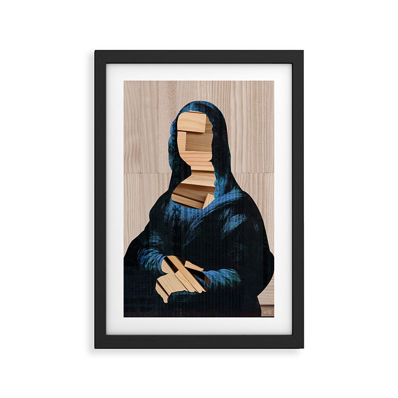 Mona Lisa - blue shining WoodCut Collage 2 Framed Art Print Gallery Image 2