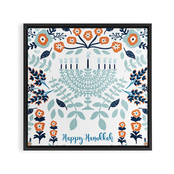 Floral Hanukkah Menorah Framed Canvas Print Gallery Image 1