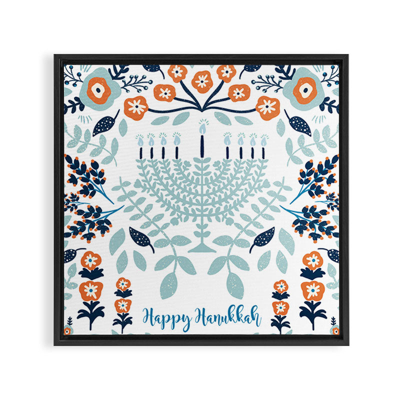 Floral Hanukkah Menorah Framed Canvas Print Gallery Image 3