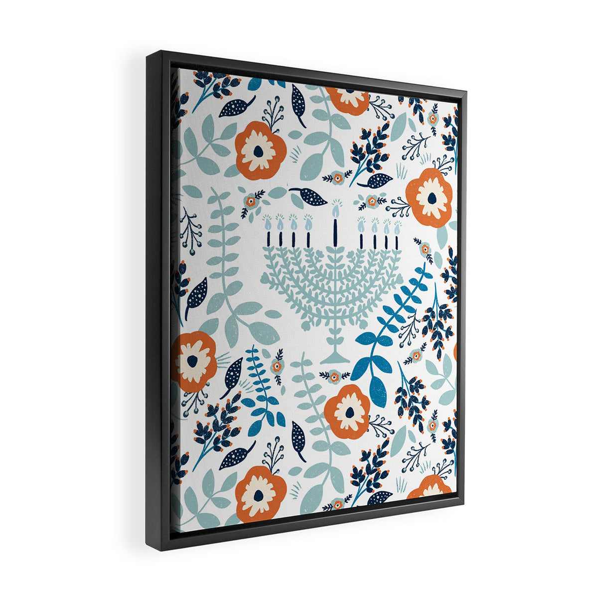 Hanukkah Menorah and Flowers Framed Canvas Print Gallery Image 2