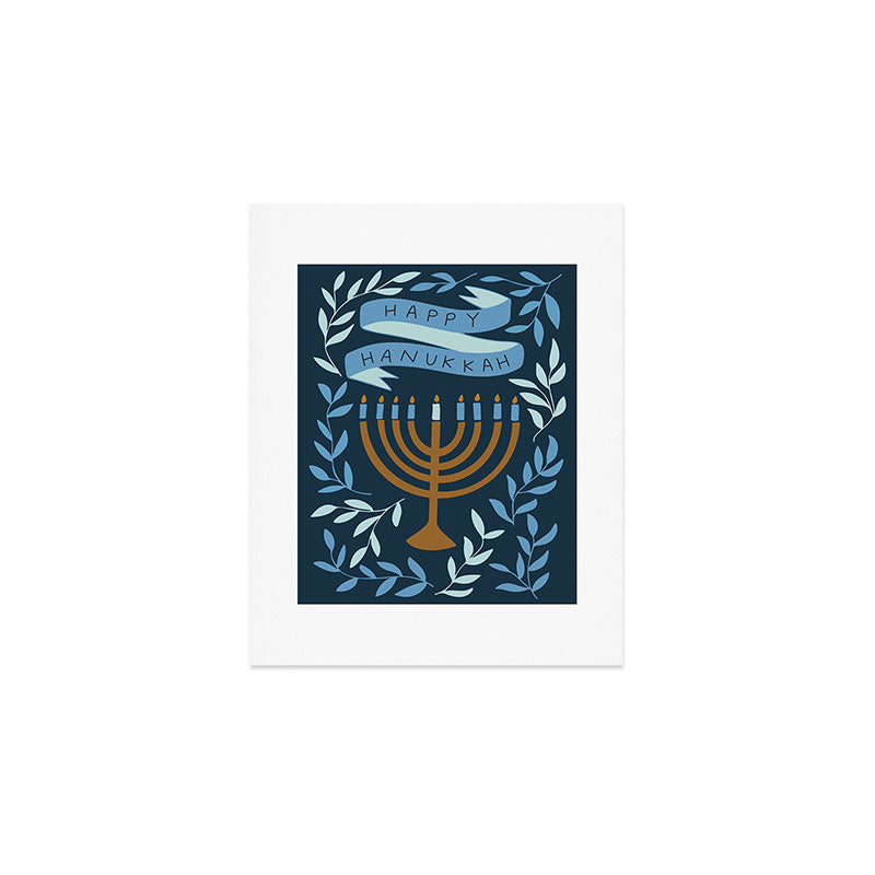 Happy Hanukkah Menorah Dark Blue Art Print Gallery Image 1