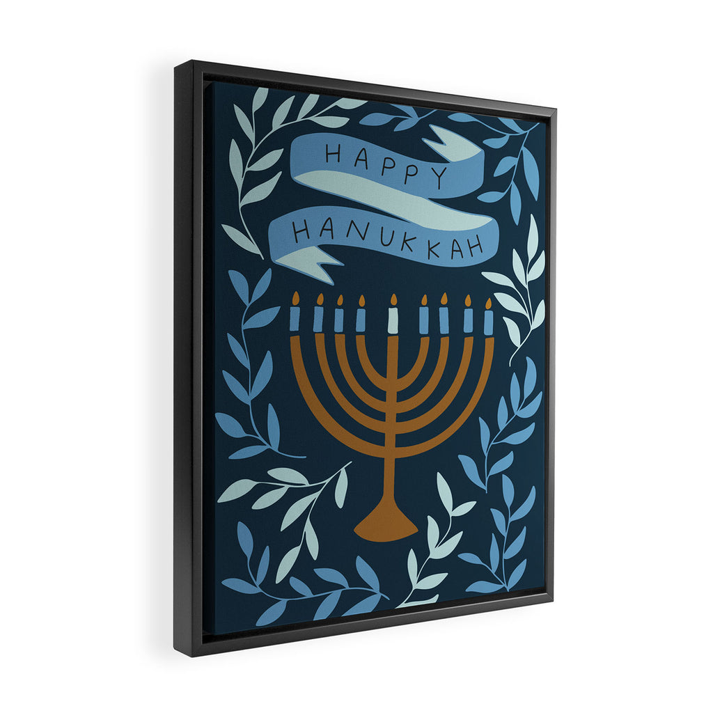 Happy Hanukkah Menorah Dark Blue Framed Canvas Print Gallery Image 2