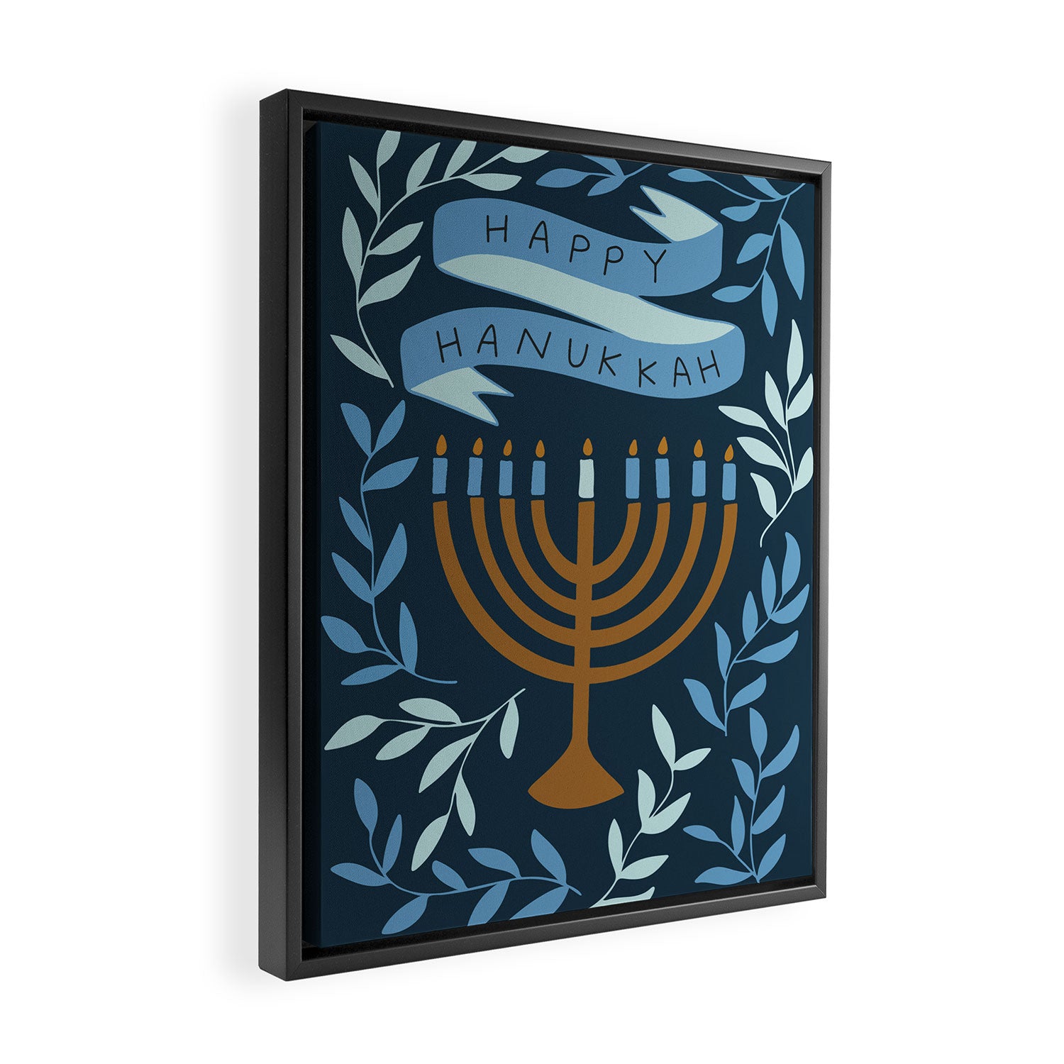 Happy Hanukkah Menorah Dark Blue Framed Canvas Print Gallery Image 2