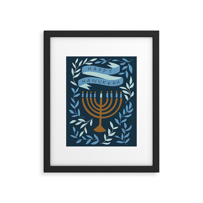 Happy Hanukkah Menorah Dark Blue Framed Art Print Gallery Image 4