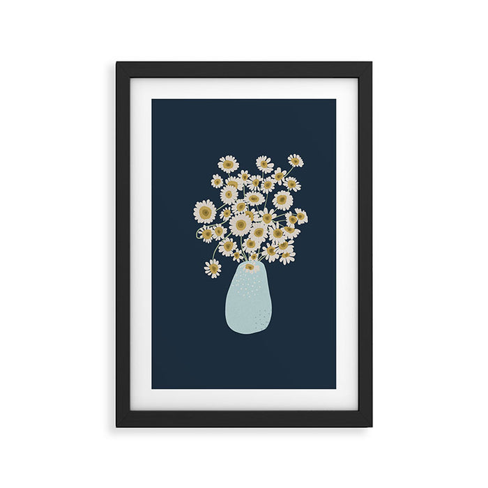 yellow flowers in blue vase Framed Art Print Gallery Image 1