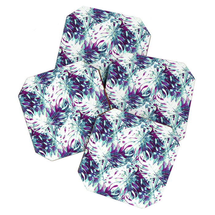 Abstract leaf monstera violet Coaster Gallery Image 1