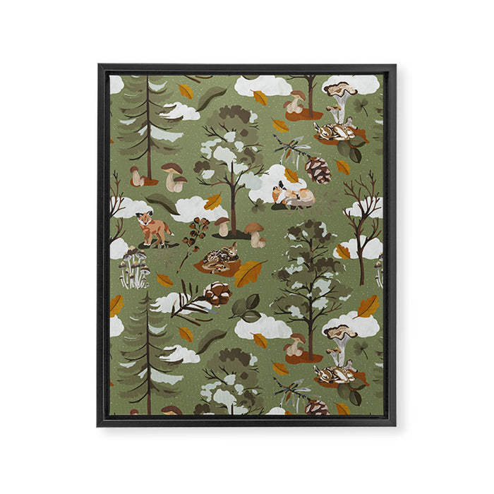 Baby animals in the leafy forest G Framed Canvas Print Gallery Image 1