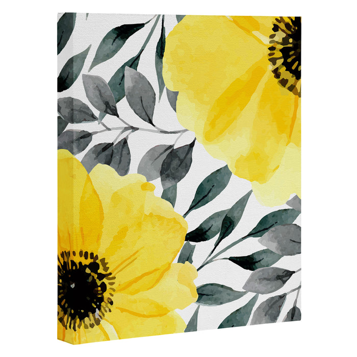 Big yellow watercolor flowers Canvas Print Gallery Image 1