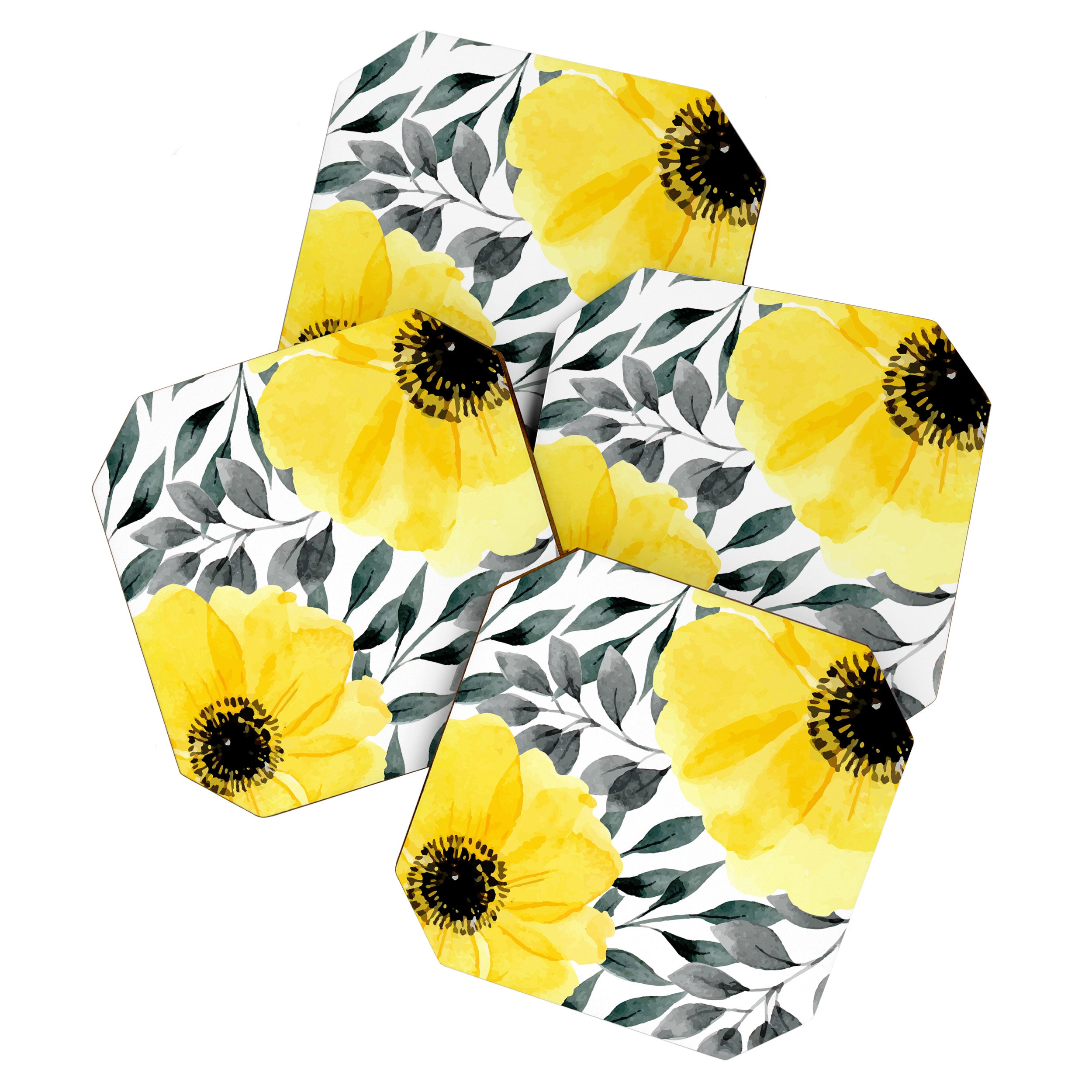 Big yellow watercolor flowers Coaster Gallery Image 1