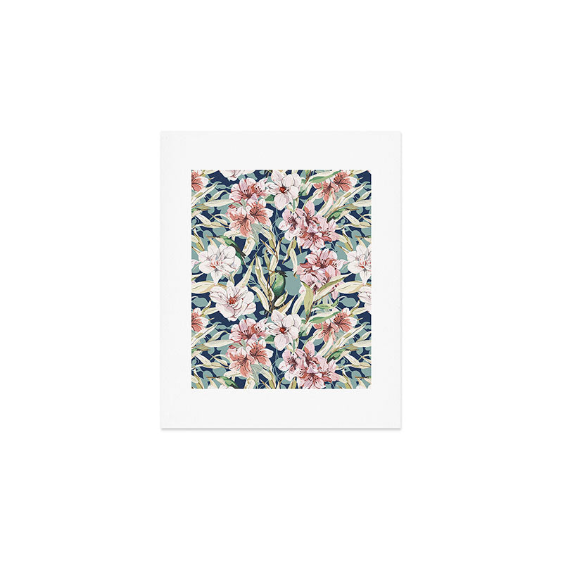 Birds in lush night garden flowers Art Print Gallery Image 1