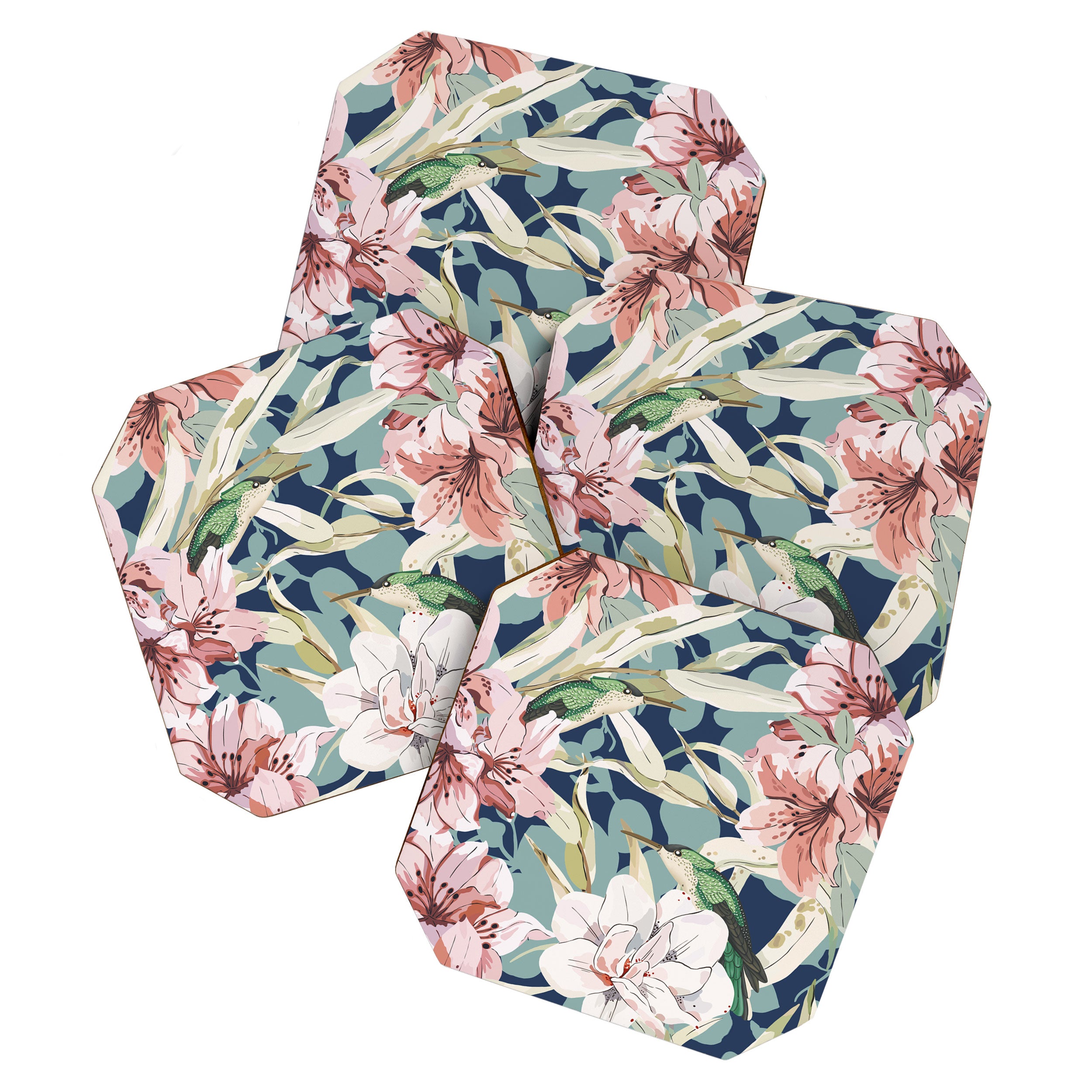 Birds in lush night garden flowers Coaster Gallery Image 1