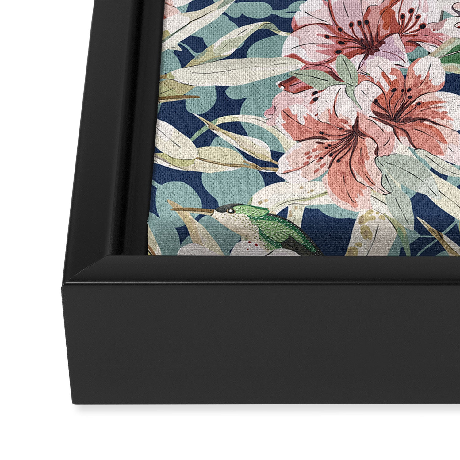 Birds in lush night garden flowers Framed Canvas Print Gallery Image 3