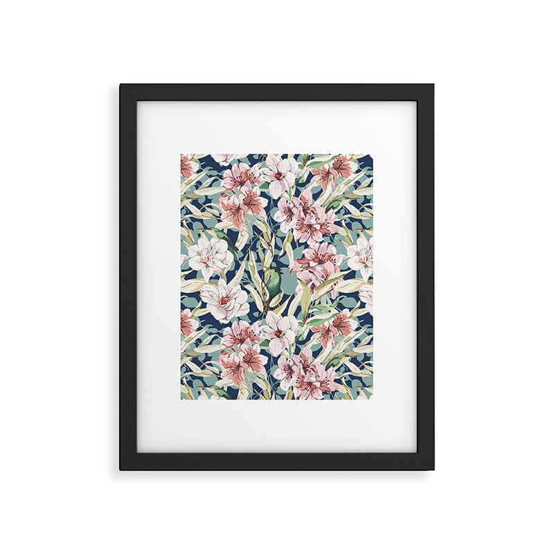 Birds in lush night garden flowers Framed Art Print Gallery Image 6