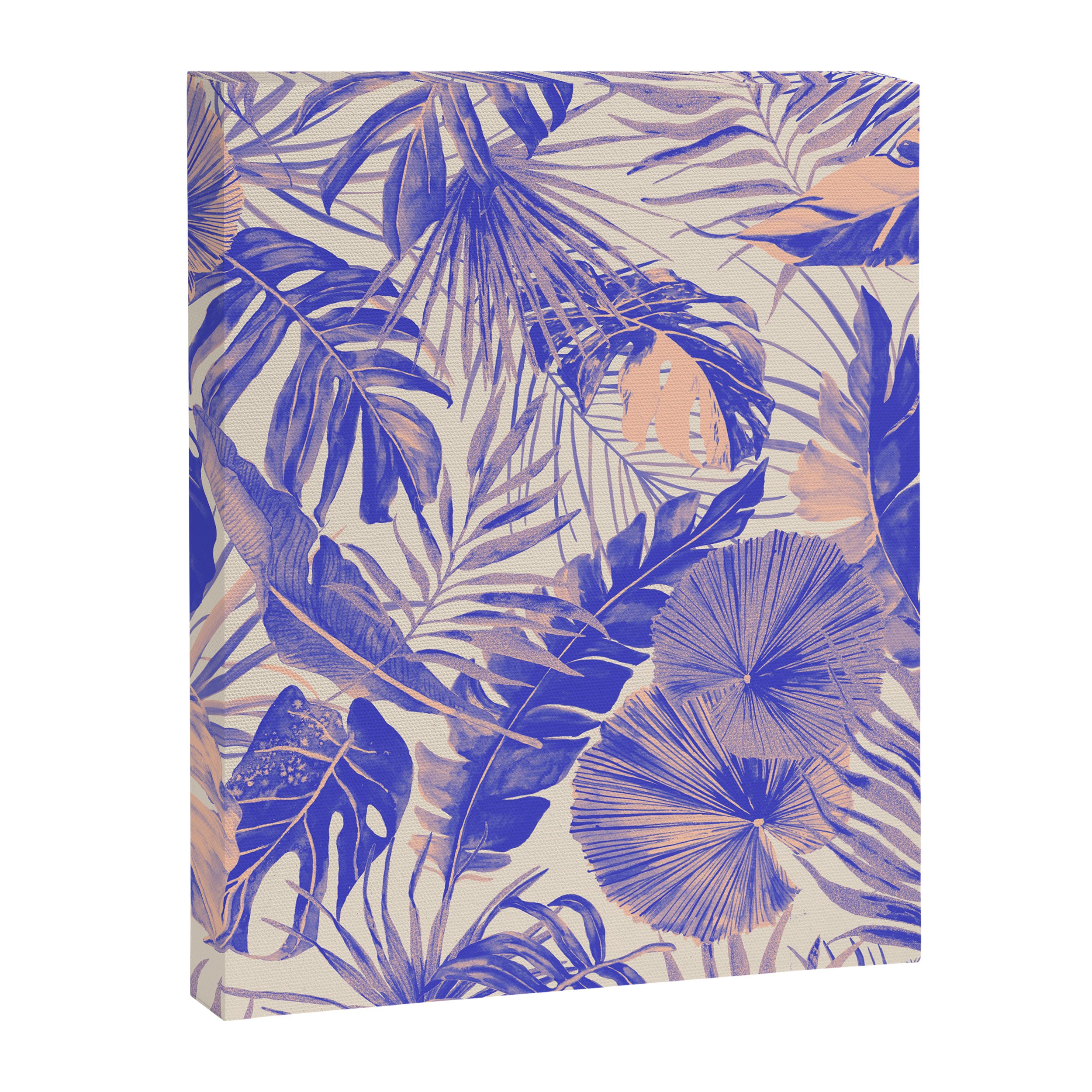 Blue and pink leafy jungle J Canvas Print Gallery Image 8