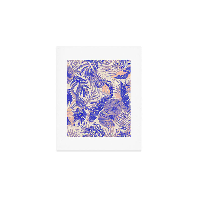 Blue and pink leafy jungle J Art Print Gallery Image 1