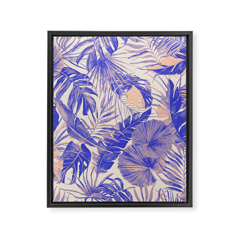 Blue and pink leafy jungle J Framed Canvas Print Gallery Image 8