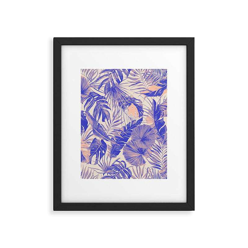 Blue and pink leafy jungle J Framed Art Print Gallery Image 6