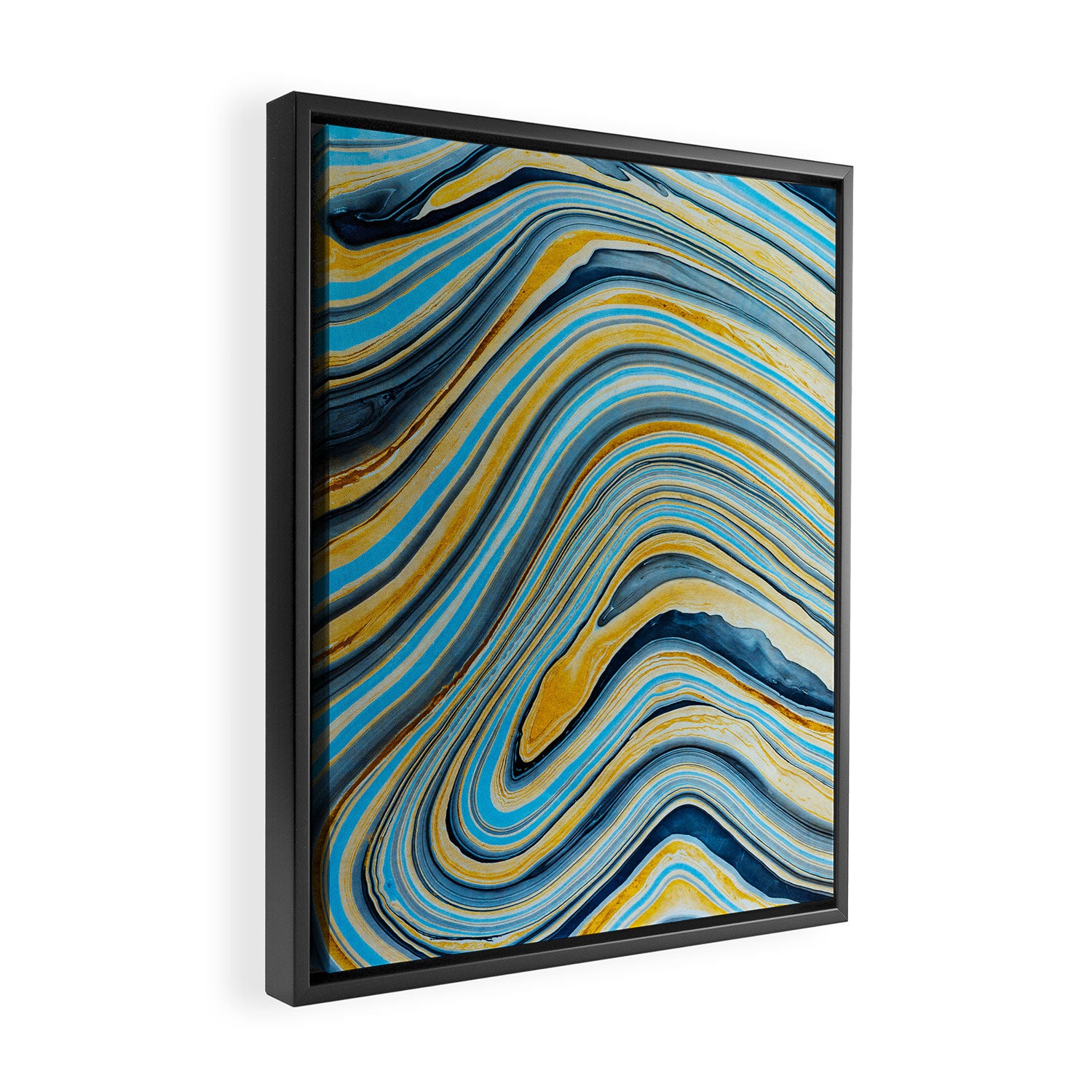 Blue marbled waves Framed Canvas Print Gallery Image 2
