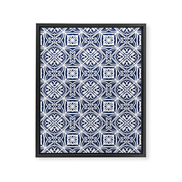 Blue tile brushstroke pattern Framed Canvas Print Gallery Image 1