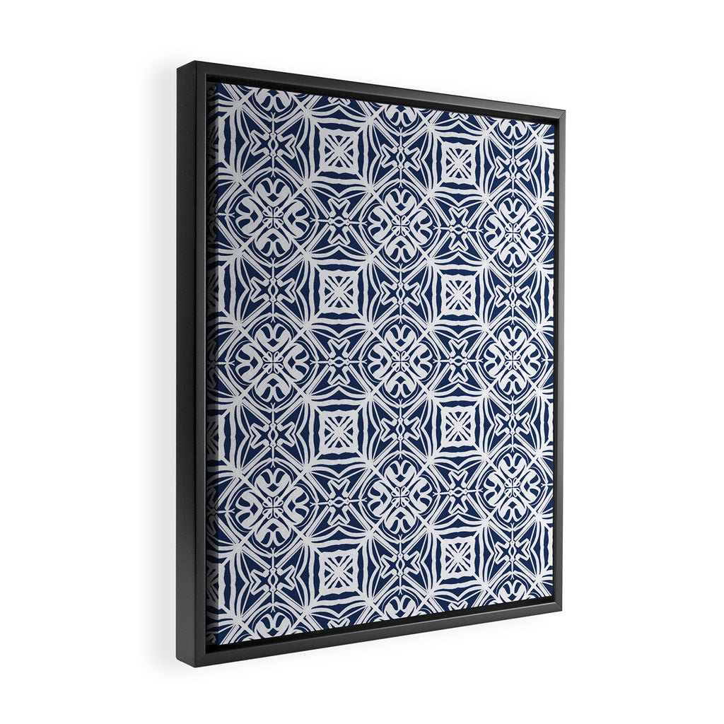 Blue tile brushstroke pattern Framed Canvas Print Gallery Image 2