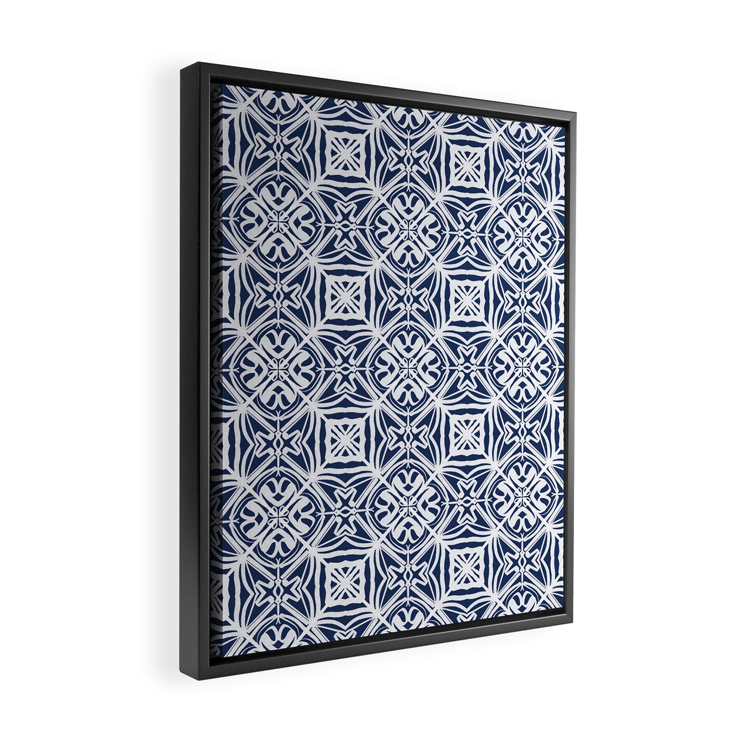Blue tile brushstroke pattern Framed Canvas Print Gallery Image 2