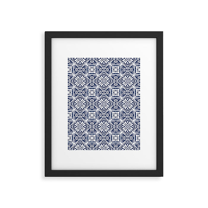 Blue tile brushstroke pattern Framed Art Print Gallery Image 1