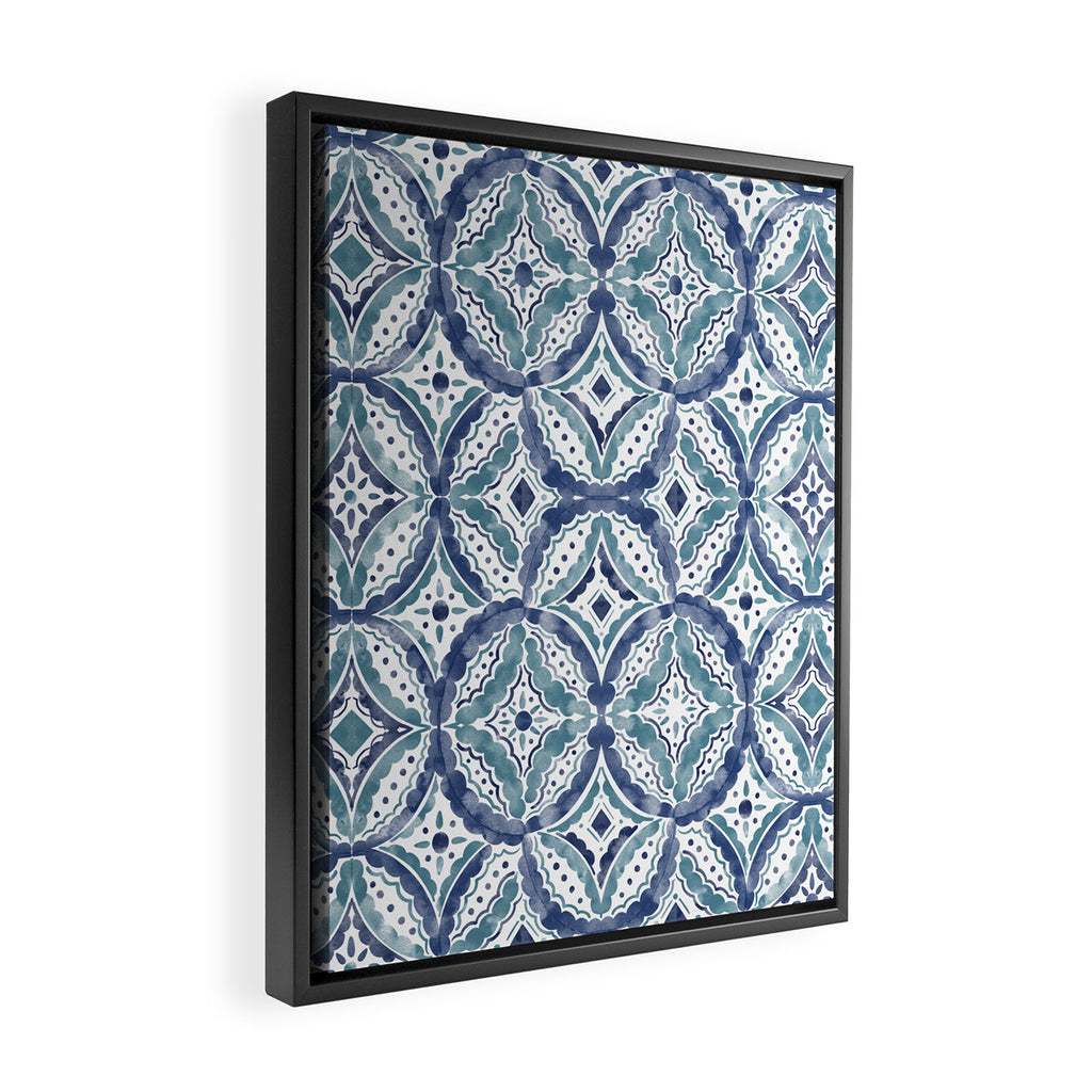Boho Indigo Damask B Framed Canvas Print Gallery Image 2