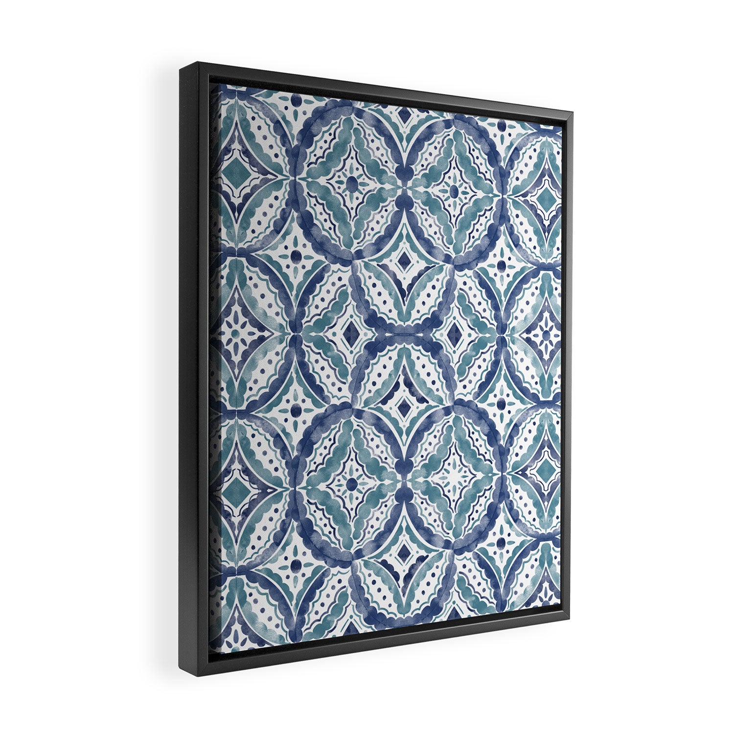 Boho Indigo Damask B Framed Canvas Print Gallery Image 2